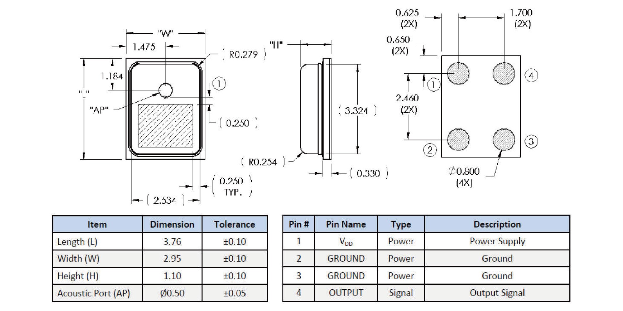 CMM3729AT-110H60S421 Mechanical Drawing